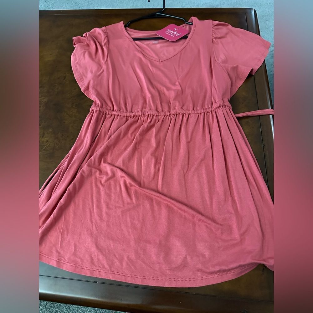 Isabel Maternity Flutter Short Sleeve Tie Waist Maternity Top Coral Res NWT XS - Picture 12 of 15